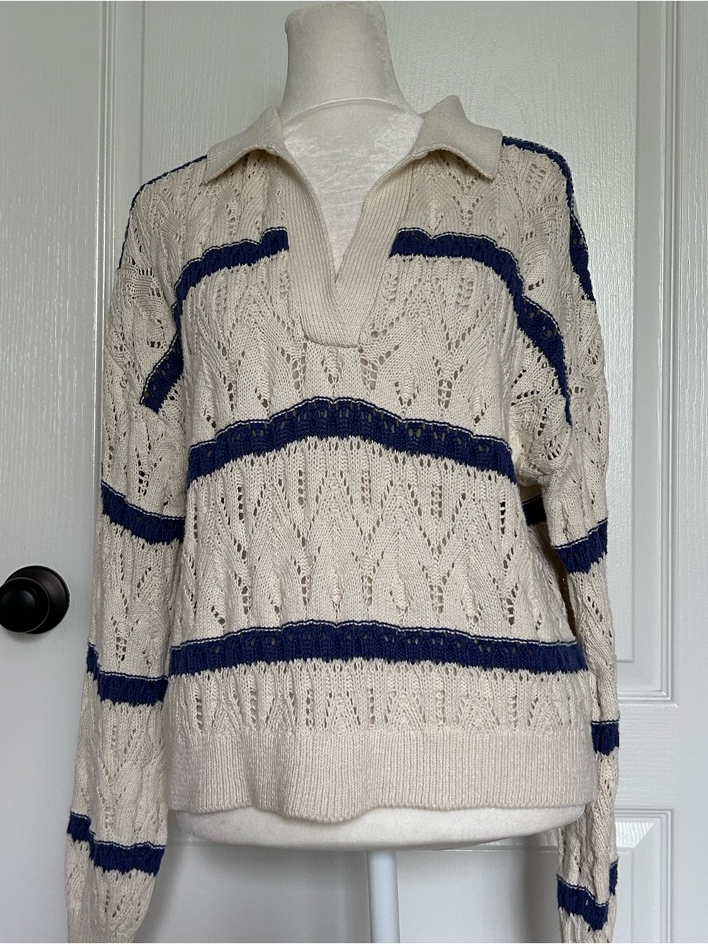 Cream Airy Open-Knit Lightweight Sweater Coastal Cottagecore Beachy Medium - Picture 2 of 14
